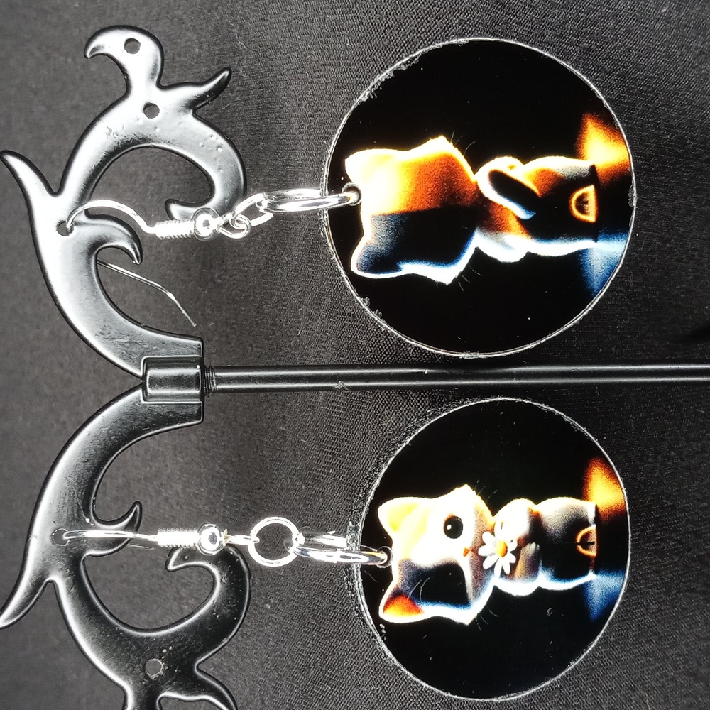 Cute Cat Earrings with Flower Design